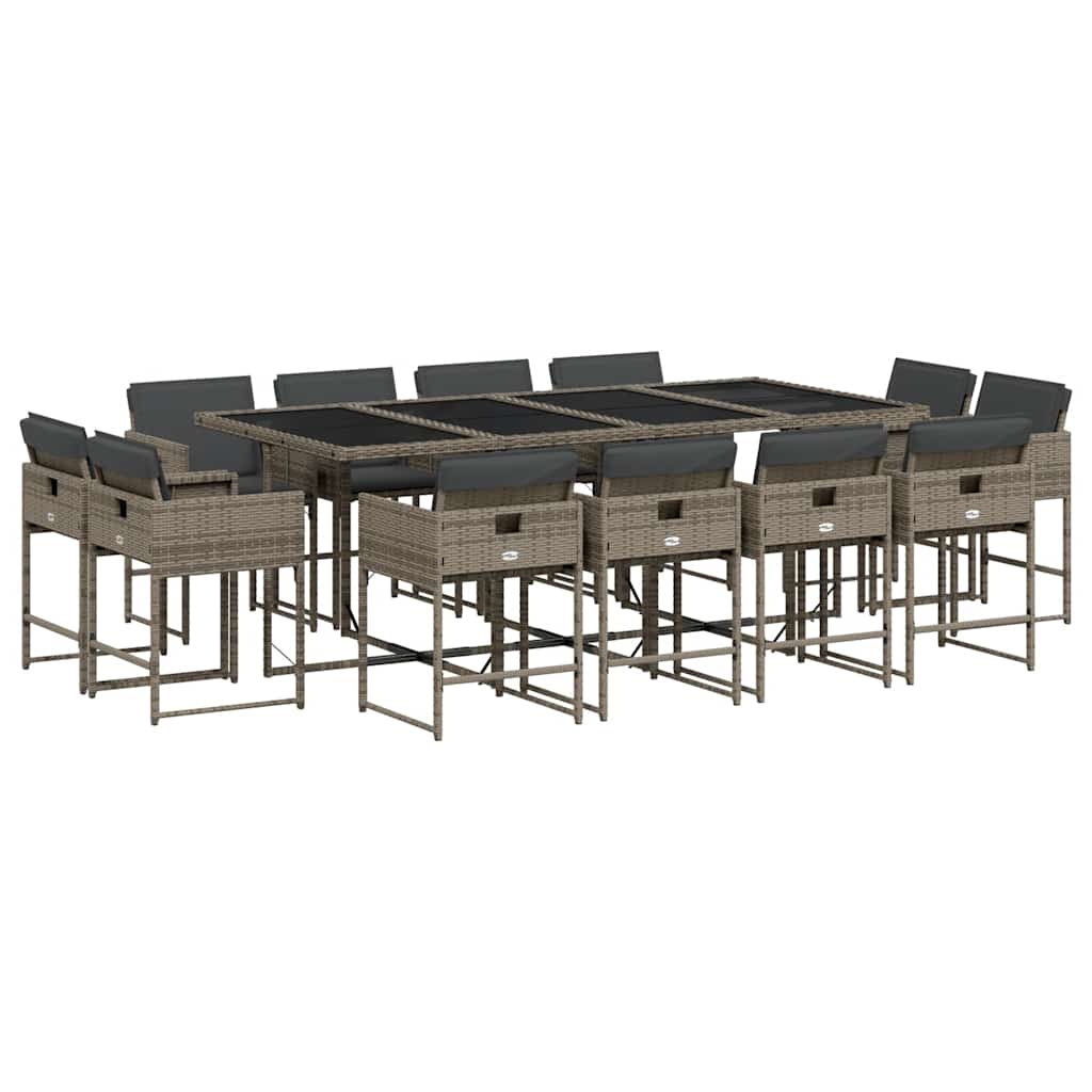 Set da Pranzo da Giardino 13pz con Cuscini Grigio in Polyrattan | homemem39