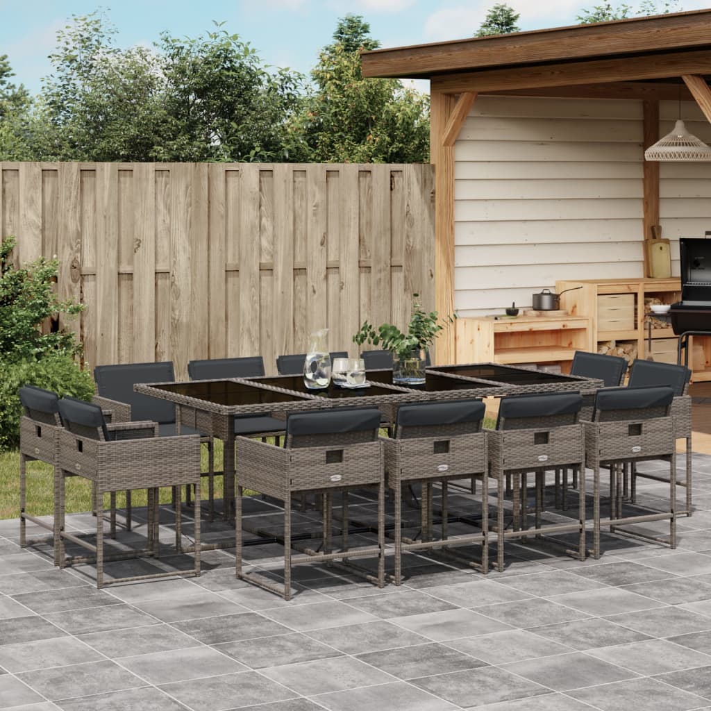 Set da Pranzo da Giardino 13pz con Cuscini Grigio in Polyrattan - homemem39