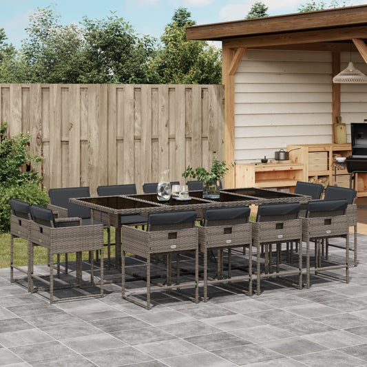 Set da Pranzo da Giardino 13pz con Cuscini Grigio in Polyrattan - homemem39