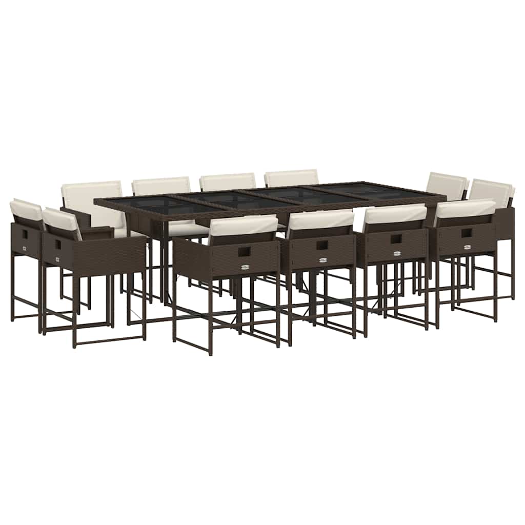 Set da Pranzo da Giardino 13pz con Cuscini Marrone Polyrattan | homemem39