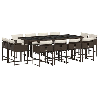 Set da Pranzo da Giardino 13pz con Cuscini Marrone Polyrattan | homemem39