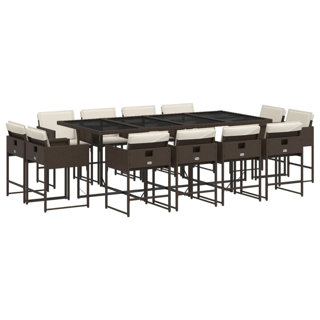Set da Pranzo da Giardino 13pz con Cuscini Marrone Polyrattan - homemem39