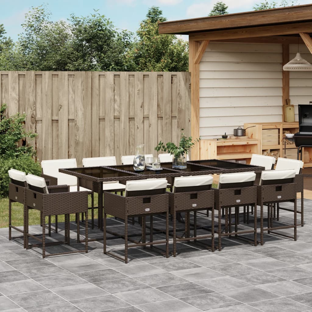 Set da Pranzo da Giardino 13pz con Cuscini Marrone Polyrattan - homemem39