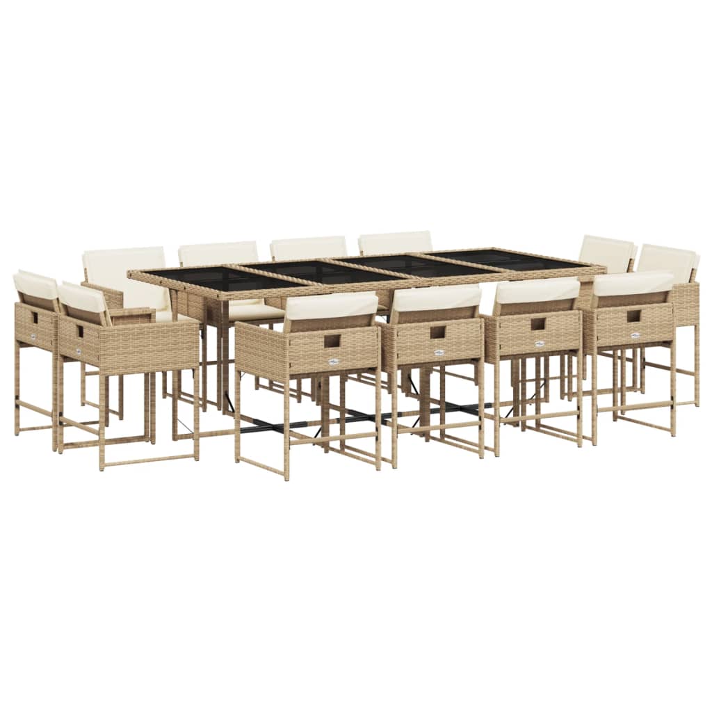 Set da Pranzo da Giardino 13 pz con Cuscini Beige in Polyrattan - homemem39