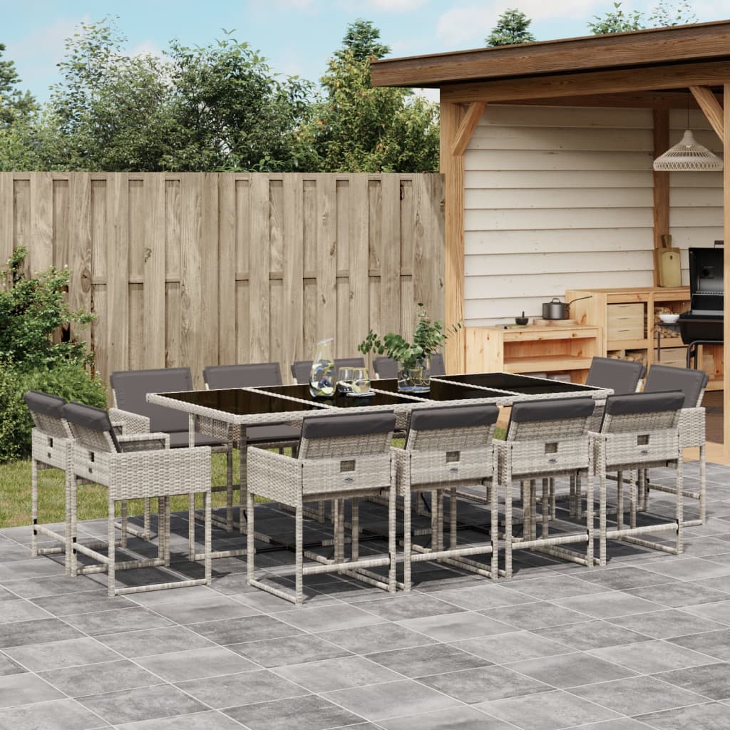 Set da Pranzo da Giardino 13pz con Cuscini Grigio in Polyrattan - homemem39