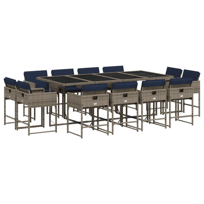 Set da pranzo da giardino da 13 pz con Cuscini in Polyrattan Grigio | homemem39