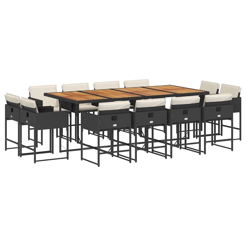 Set da Pranzo da Giardino 13pz con Cuscini Nero in Polyrattan | homemem39