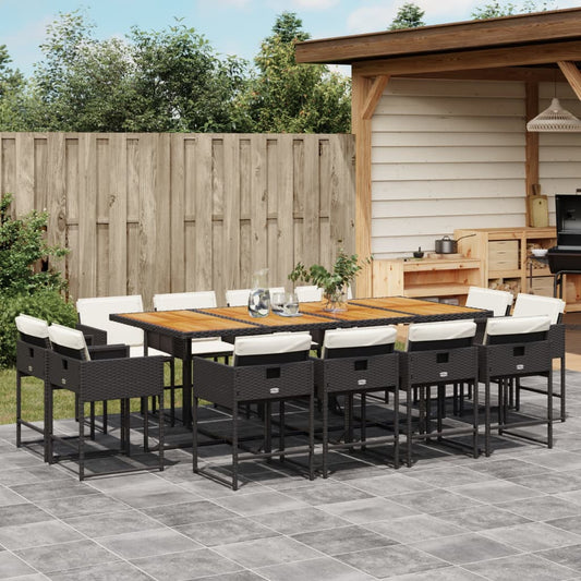 Set da Pranzo da Giardino 13pz con Cuscini Nero in Polyrattan - homemem39