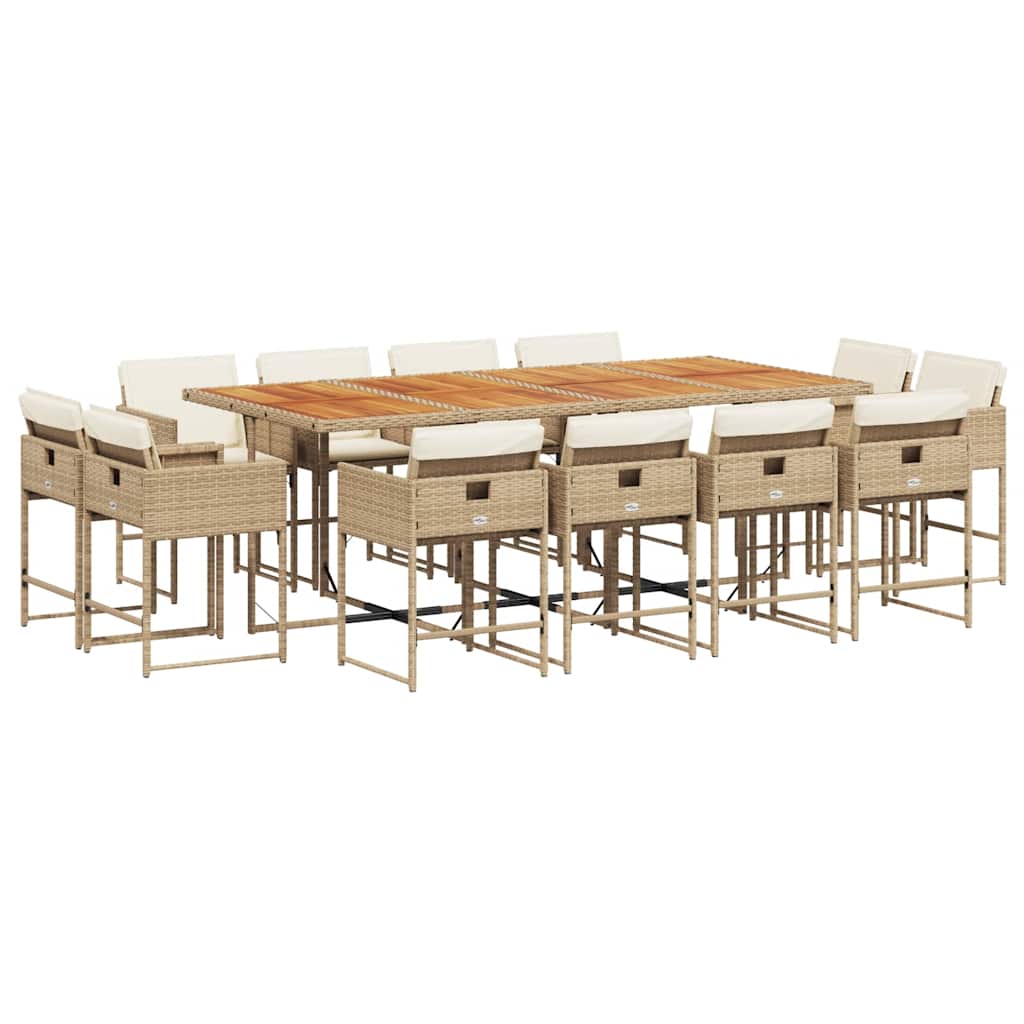 Set da Pranzo da Giardino 13 pz con Cuscini Beige in Polyrattan | homemem39