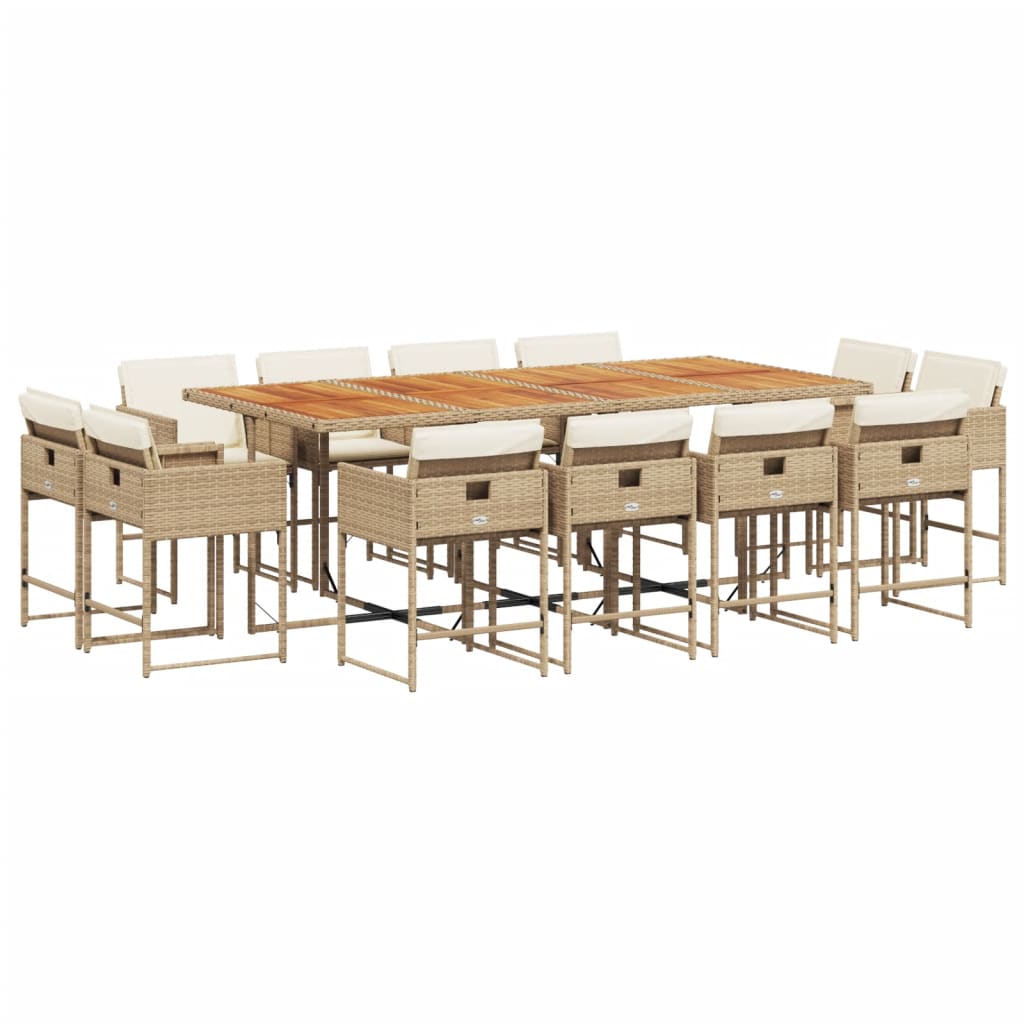 Set da Pranzo da Giardino 13 pz con Cuscini Beige in Polyrattan - homemem39