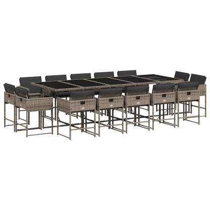 Set da Pranzo da Giardino 15 pz con Cuscini Grigio Polyrattan | homemem39