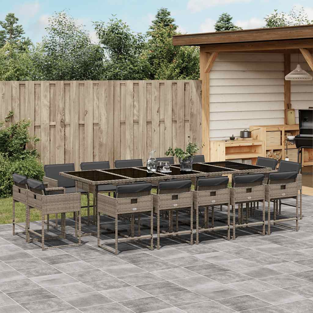 Set da Pranzo da Giardino 15 pz con Cuscini Grigio Polyrattan | homemem39