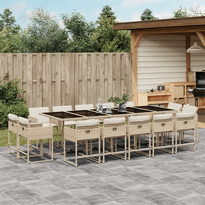Set da Pranzo da Giardino 15 pz con Cuscini Beige in Polyrattan - homemem39