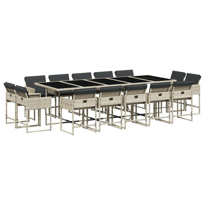 Set da Pranzo da Giardino 15 pz con Cuscini Grigio Polyrattan | homemem39