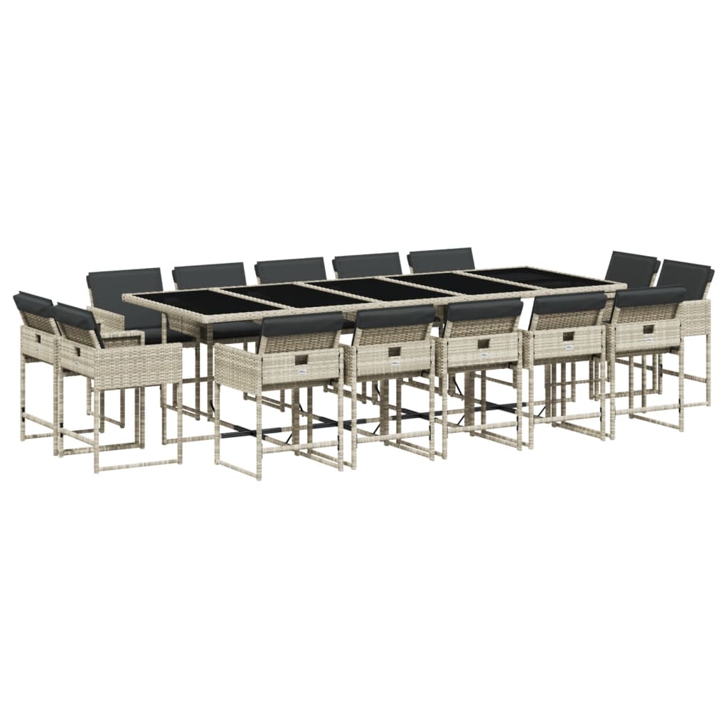 Set da Pranzo da Giardino 15 pz con Cuscini Grigio Polyrattan - homemem39