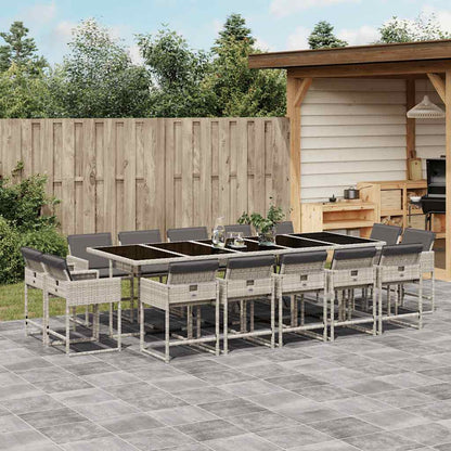 Set da Pranzo da Giardino 15 pz con Cuscini Grigio Polyrattan | homemem39