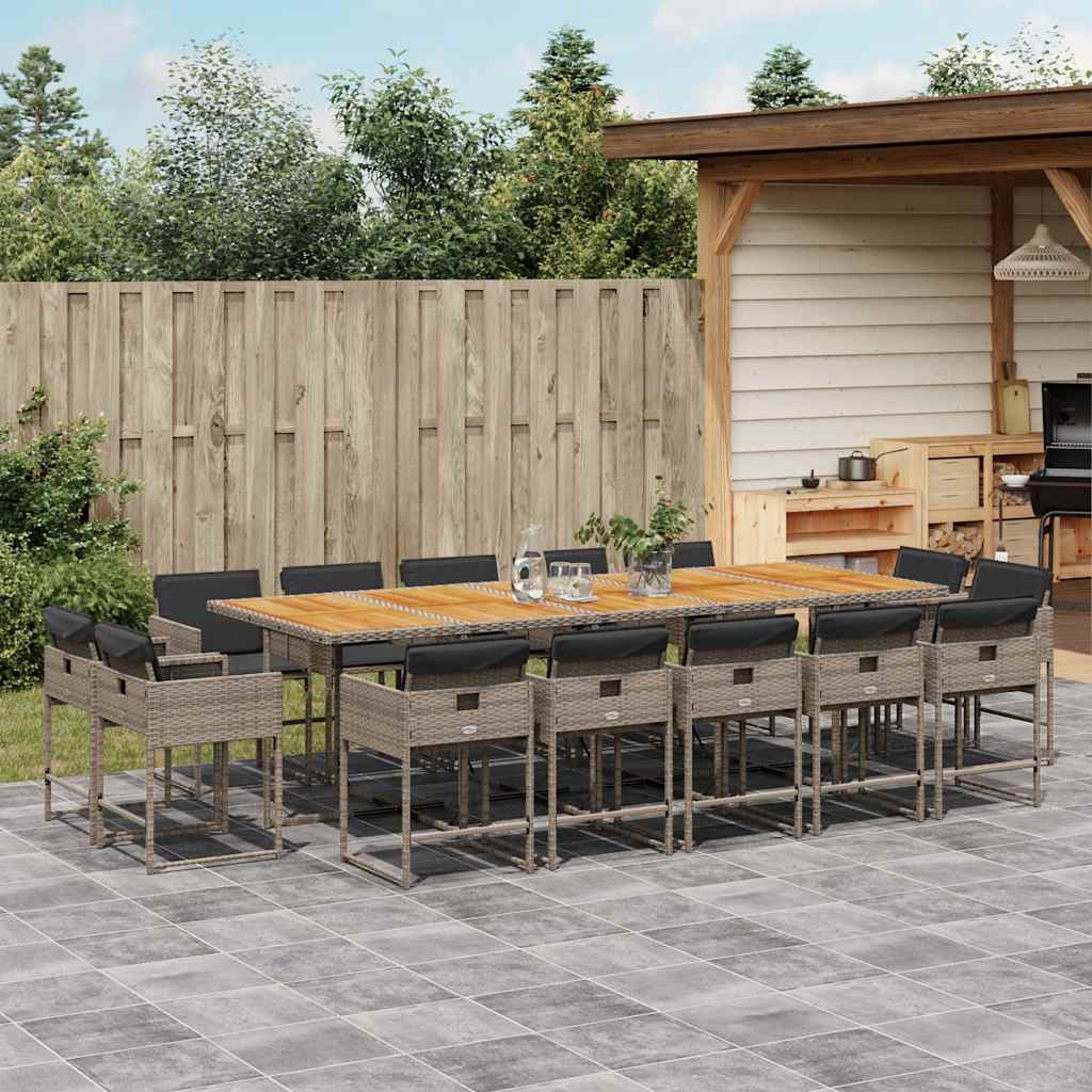 Set da Pranzo da Giardino 15 pz con Cuscini Grigio Polyrattan | homemem39