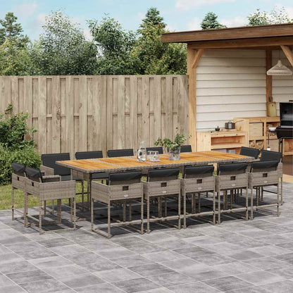 Set da Pranzo da Giardino 15 pz con Cuscini Grigio Polyrattan | homemem39
