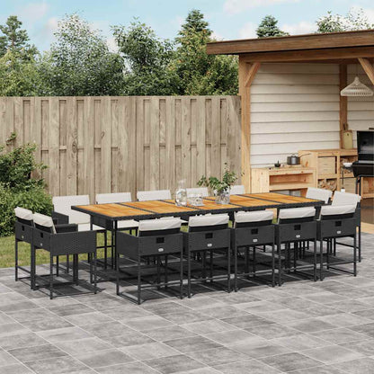 Set da Pranzo da Giardino 15 pz con Cuscini Nero in Polyrattan | homemem39