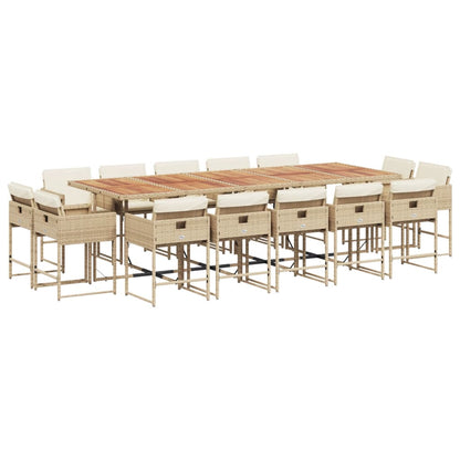 Set da Pranzo da Giardino 15 pz con Cuscini Beige in Polyrattan - homemem39