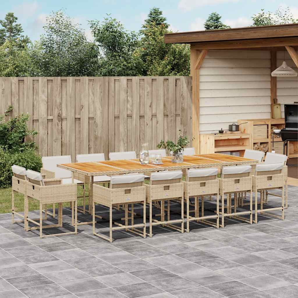 Set da Pranzo da Giardino 15 pz con Cuscini Beige in Polyrattan | homemem39