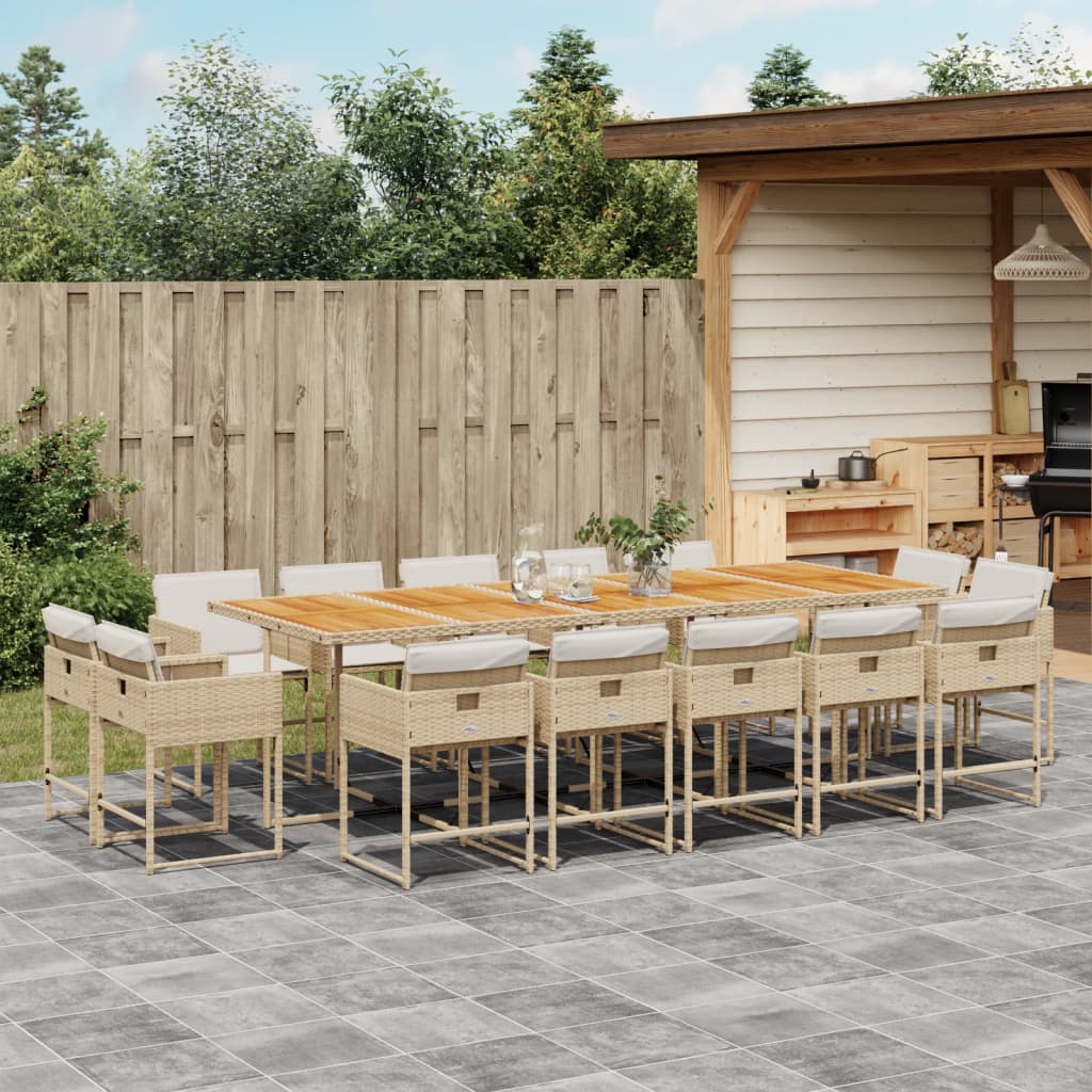 Set da Pranzo da Giardino 15 pz con Cuscini Beige in Polyrattan - homemem39