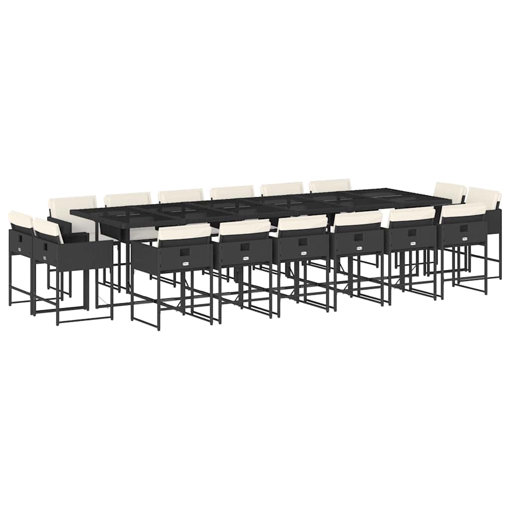 Set da Pranzo da Giardino 17 pz con Cuscini Nero in Polyrattan | homemem39