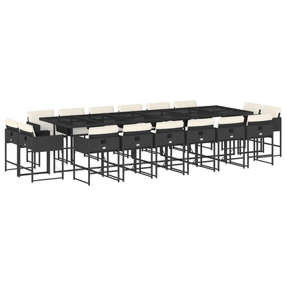 Set da Pranzo da Giardino 17 pz con Cuscini Nero in Polyrattan
