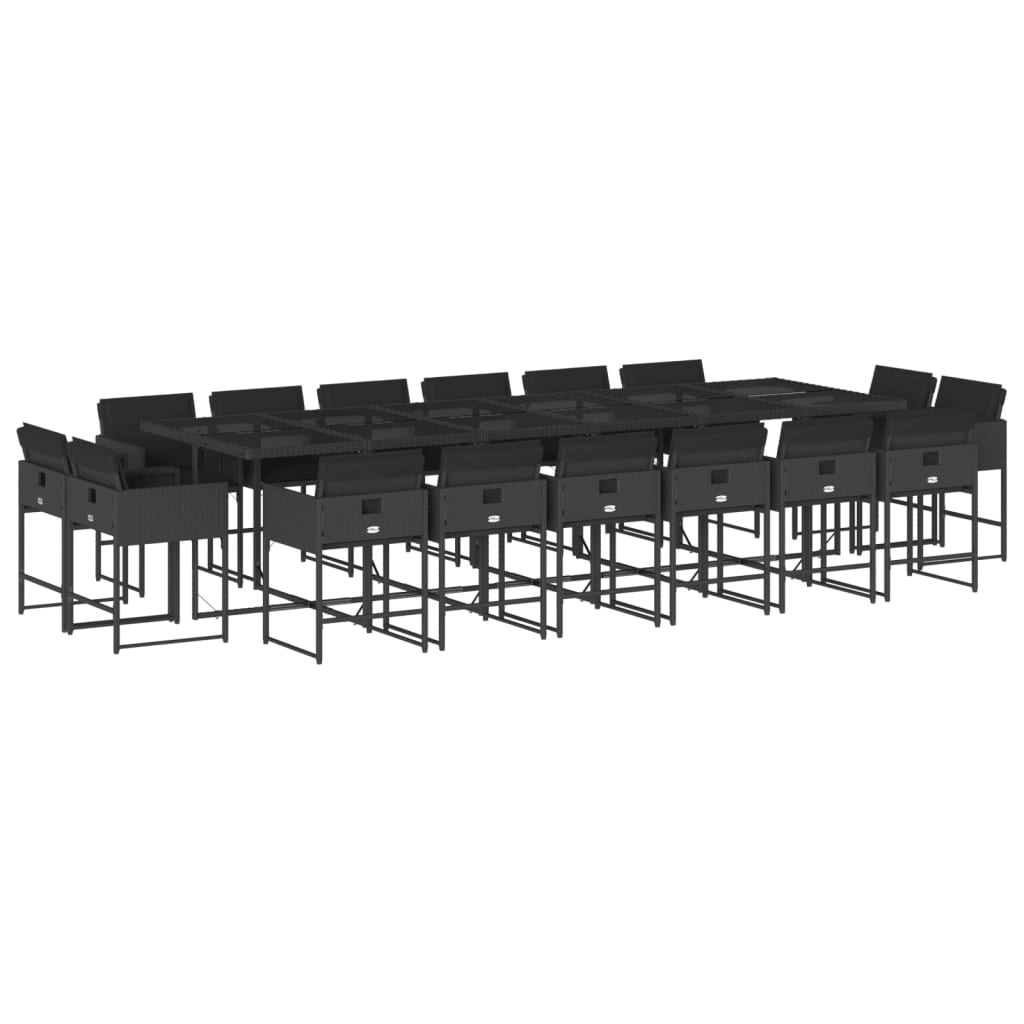 Set da Pranzo da Giardino 17 pz con Cuscini Nero in Polyrattan - homemem39