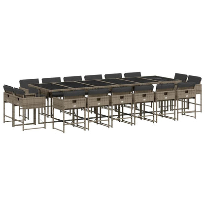 Set da Pranzo da Giardino 17pz con Cuscini Grigio in Polyrattan | homemem39