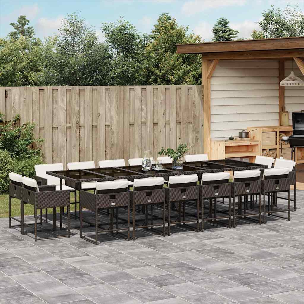 Set da Pranzo da Giardino 17 pz con Cuscini Marrone Polyrattan | homemem39