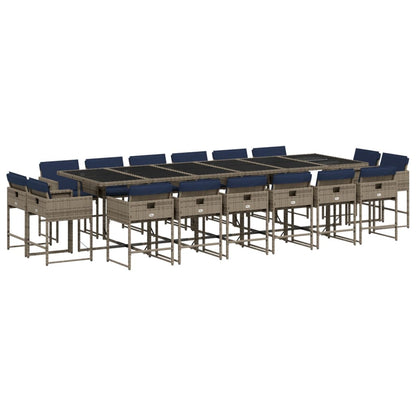 Set da pranzo da giardino da 17 pz con Cuscini in Polyrattan Grigio | homemem39
