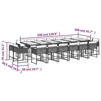 Set da pranzo da giardino da 17 pz con Cuscini in Polyrattan Grigio | homemem39