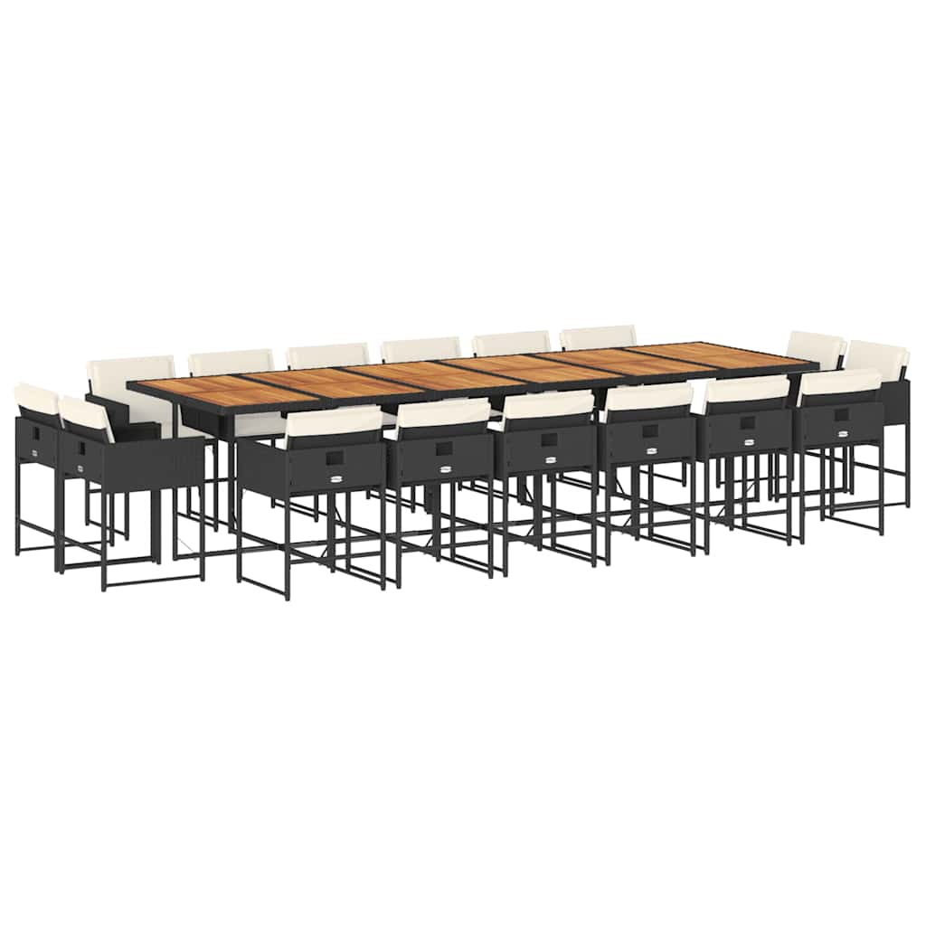 Set da Pranzo da Giardino 17 pz con Cuscini Nero in Polyrattan | homemem39