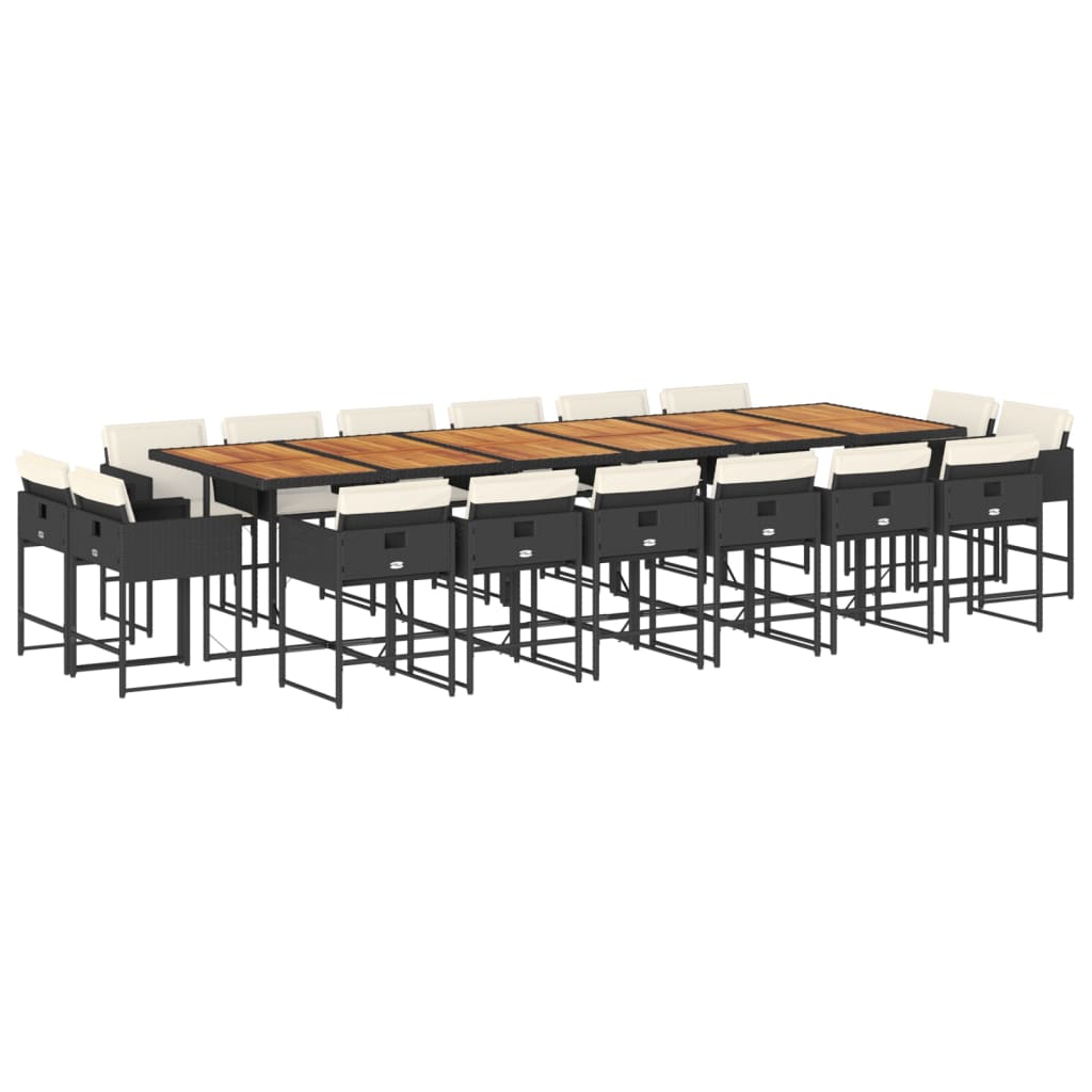 Set da Pranzo da Giardino 17 pz con Cuscini Nero in Polyrattan - homemem39