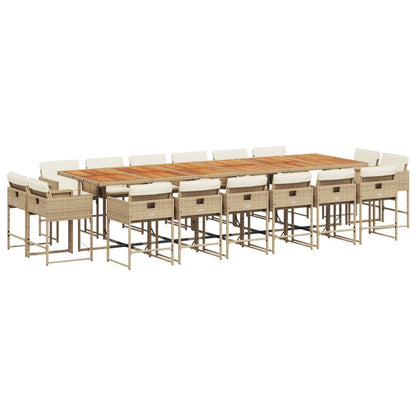 Set da Pranzo da Giardino 17 pz con Cuscini Beige in Polyrattan - homemem39