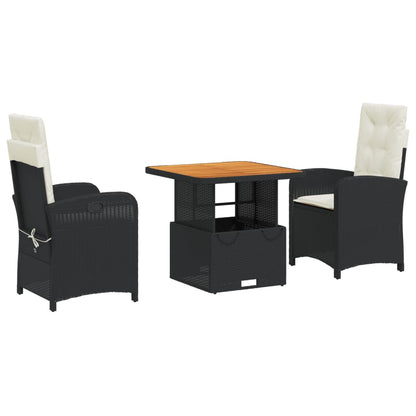 Set da Pranzo da Giardino 3 pz con Cuscini Nero in Polyrattan | homemem39