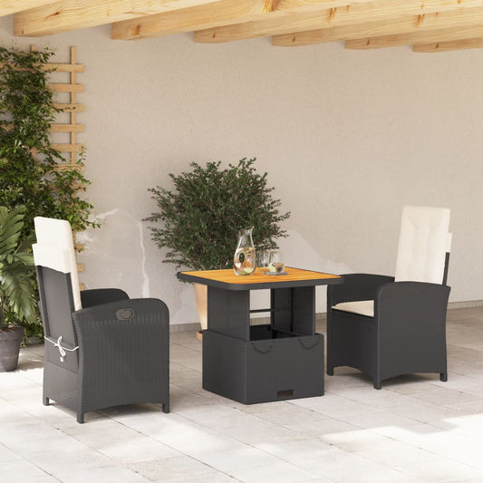 Set da Pranzo da Giardino 3 pz con Cuscini Nero in Polyrattan - homemem39