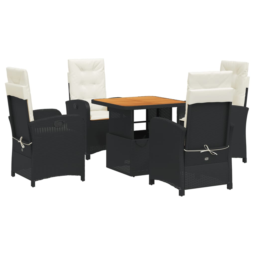 Set da Pranzo da Giardino 5 pz Nero con Cuscini in Polyrattan | homemem39