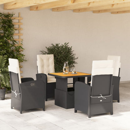 Set da Pranzo da Giardino 5 pz Nero con Cuscini in Polyrattan - homemem39