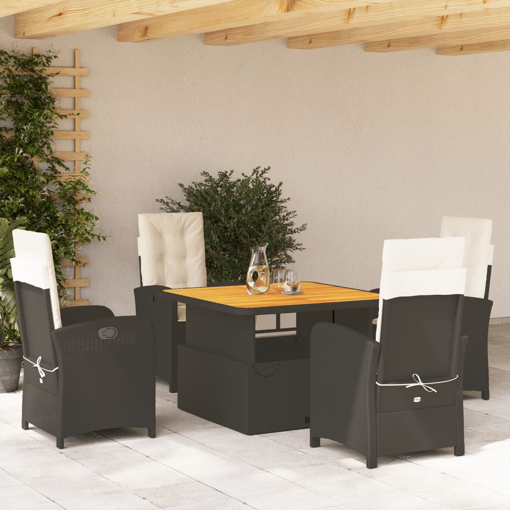Set da Pranzo da Giardino 5 pz Nero con Cuscini in Polyrattan - homemem39