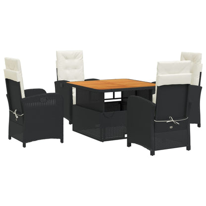 Set da Pranzo da Giardino 5 pz Nero con Cuscini in Polyrattan | homemem39