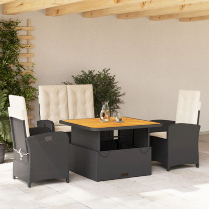 Set da Pranzo da Giardino 4 pz con Cuscini Nero in Polyrattan - homemem39