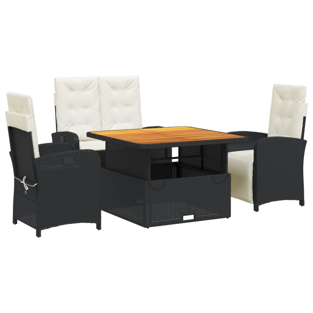Set da Pranzo da Giardino 4 pz con Cuscini Nero in Polyrattan | homemem39