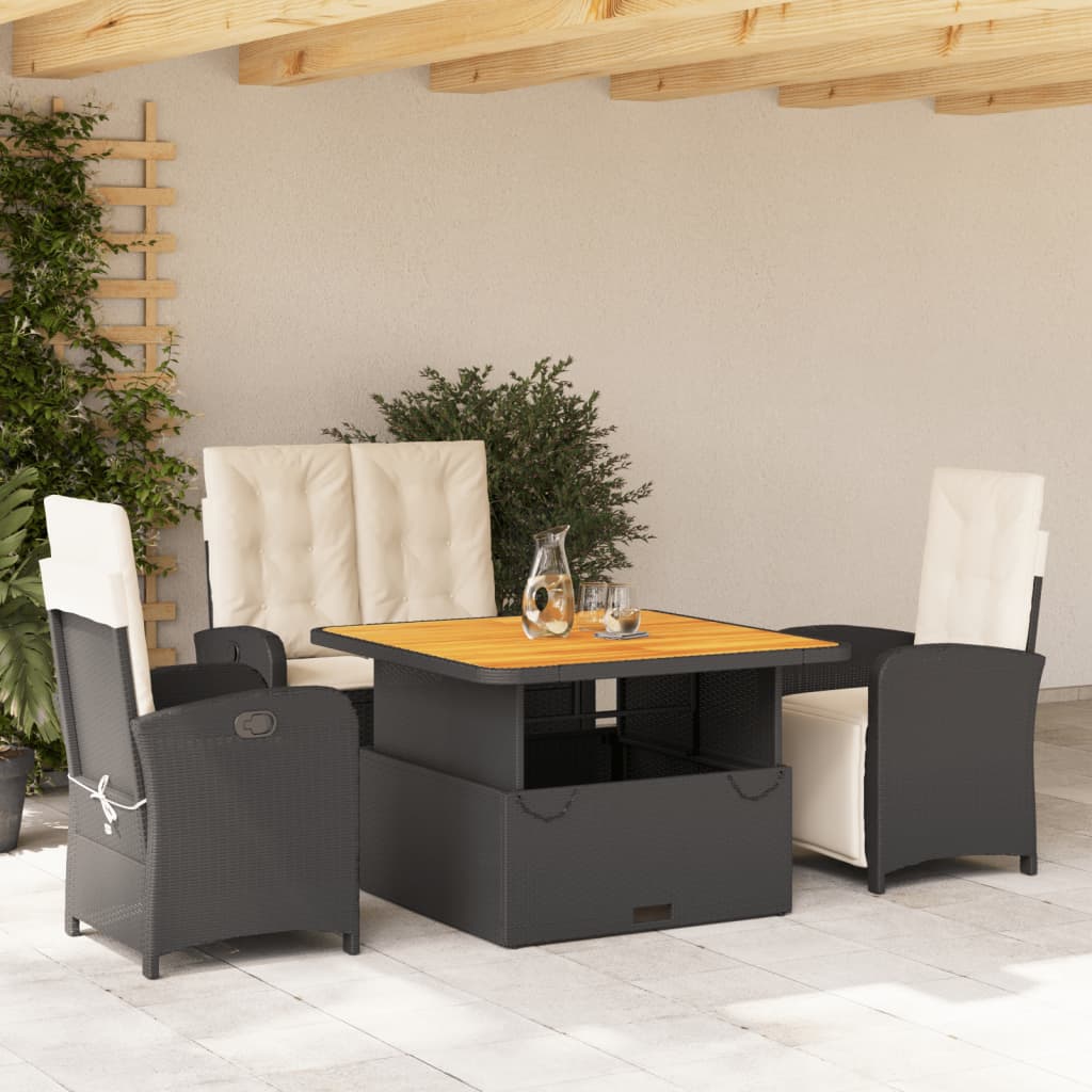 Set da Pranzo da Giardino 4 pz con Cuscini Nero in Polyrattan - homemem39