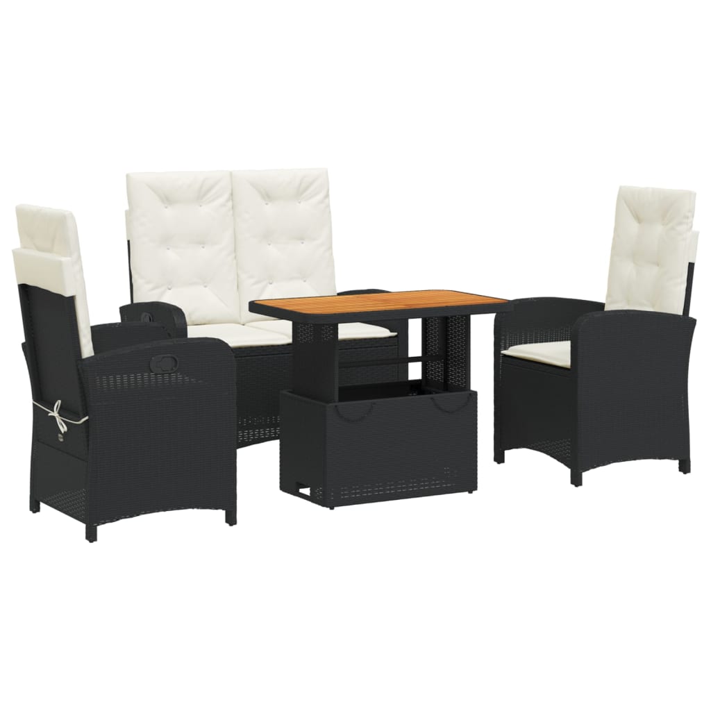 Set da Pranzo da Giardino 4 pz con Cuscini Nero in Polyrattan | homemem39