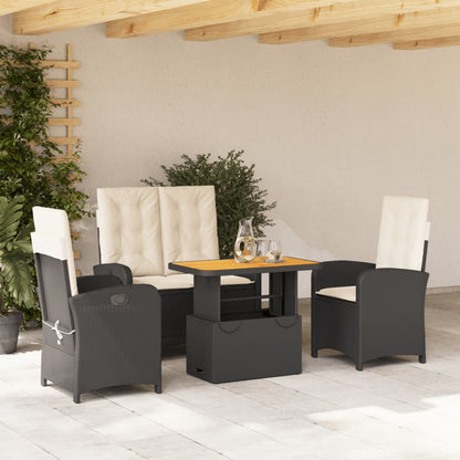 Set da Pranzo da Giardino 4 pz con Cuscini Nero in Polyrattan - homemem39