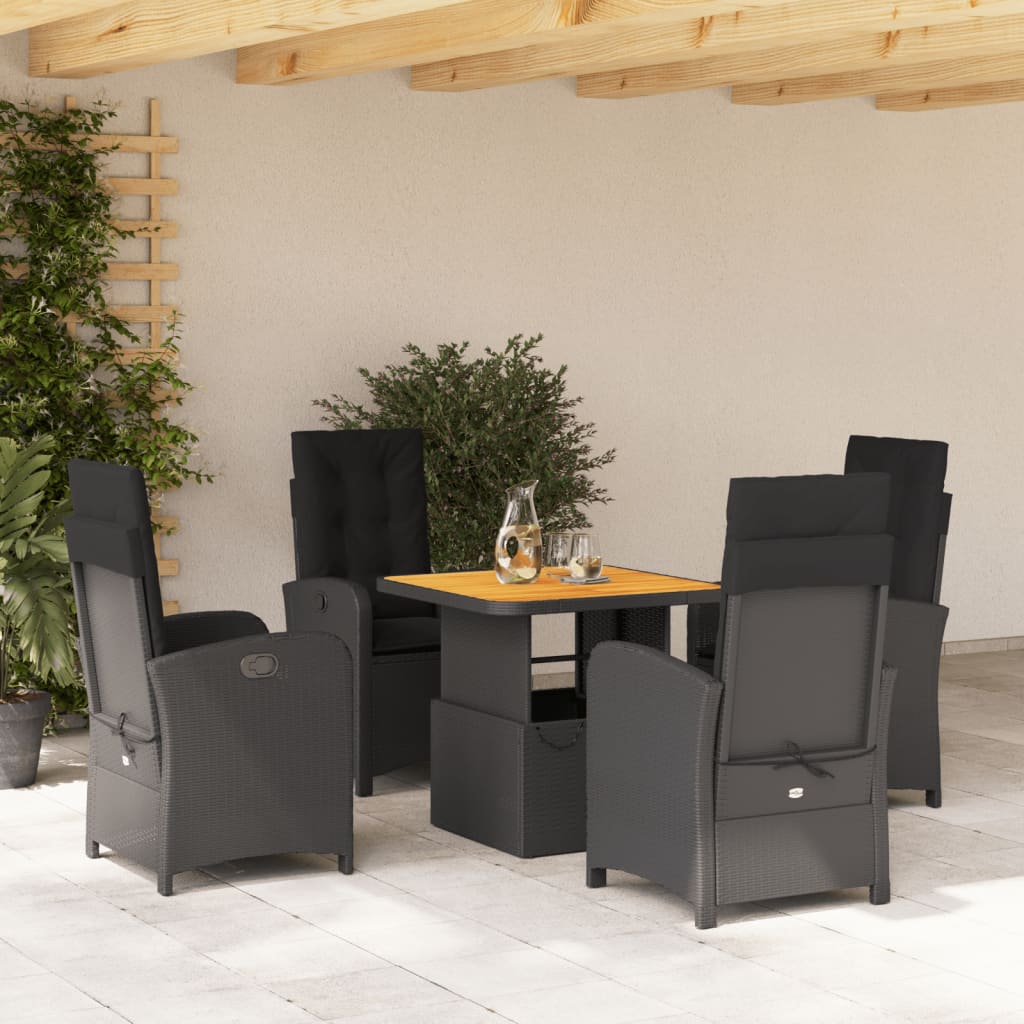 Set da Pranzo da Giardino 5 pz Nero con Cuscini in Polyrattan - homemem39