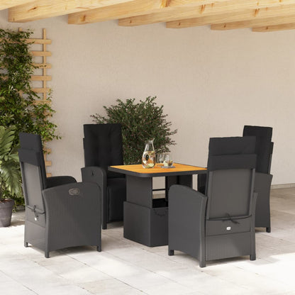 Set da Pranzo da Giardino 5 pz Nero con Cuscini in Polyrattan | homemem39