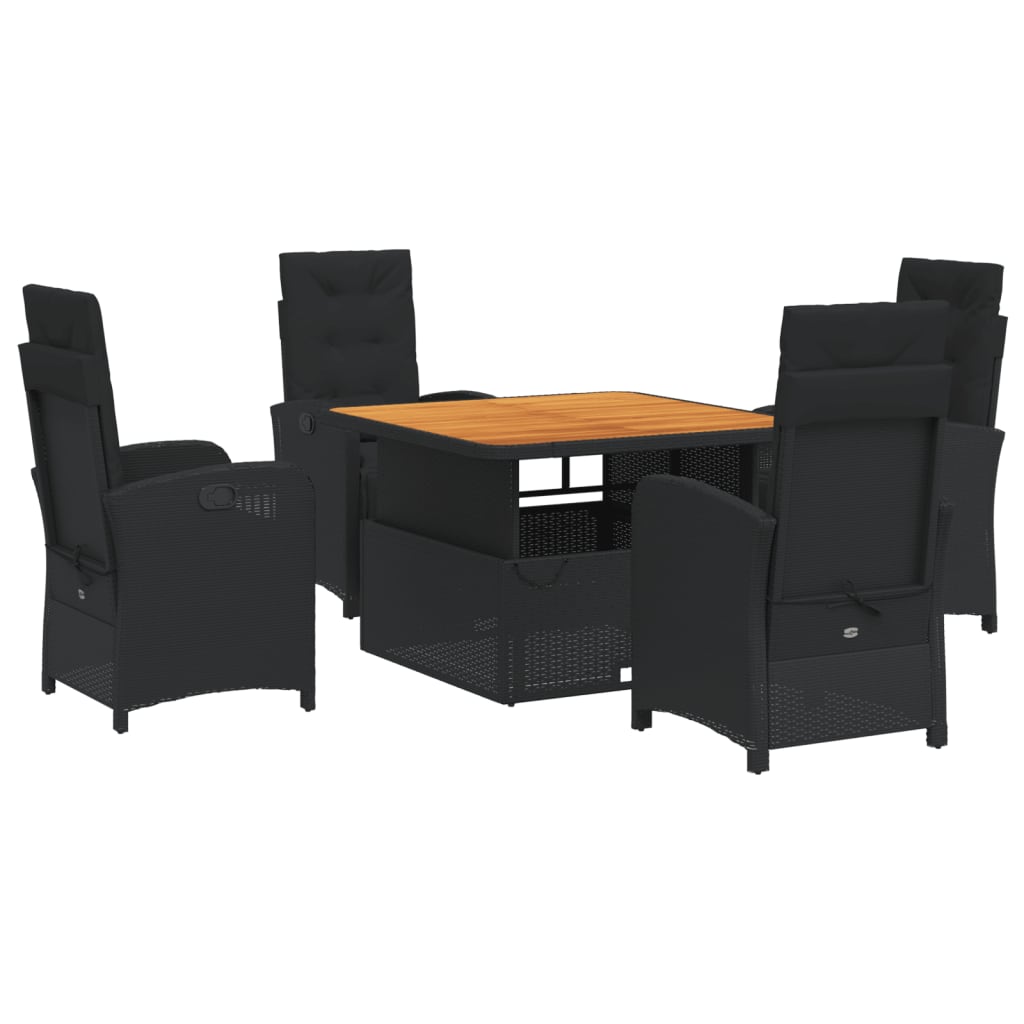 Set da Pranzo da Giardino 5 pz Nero con Cuscini in Polyrattan | homemem39